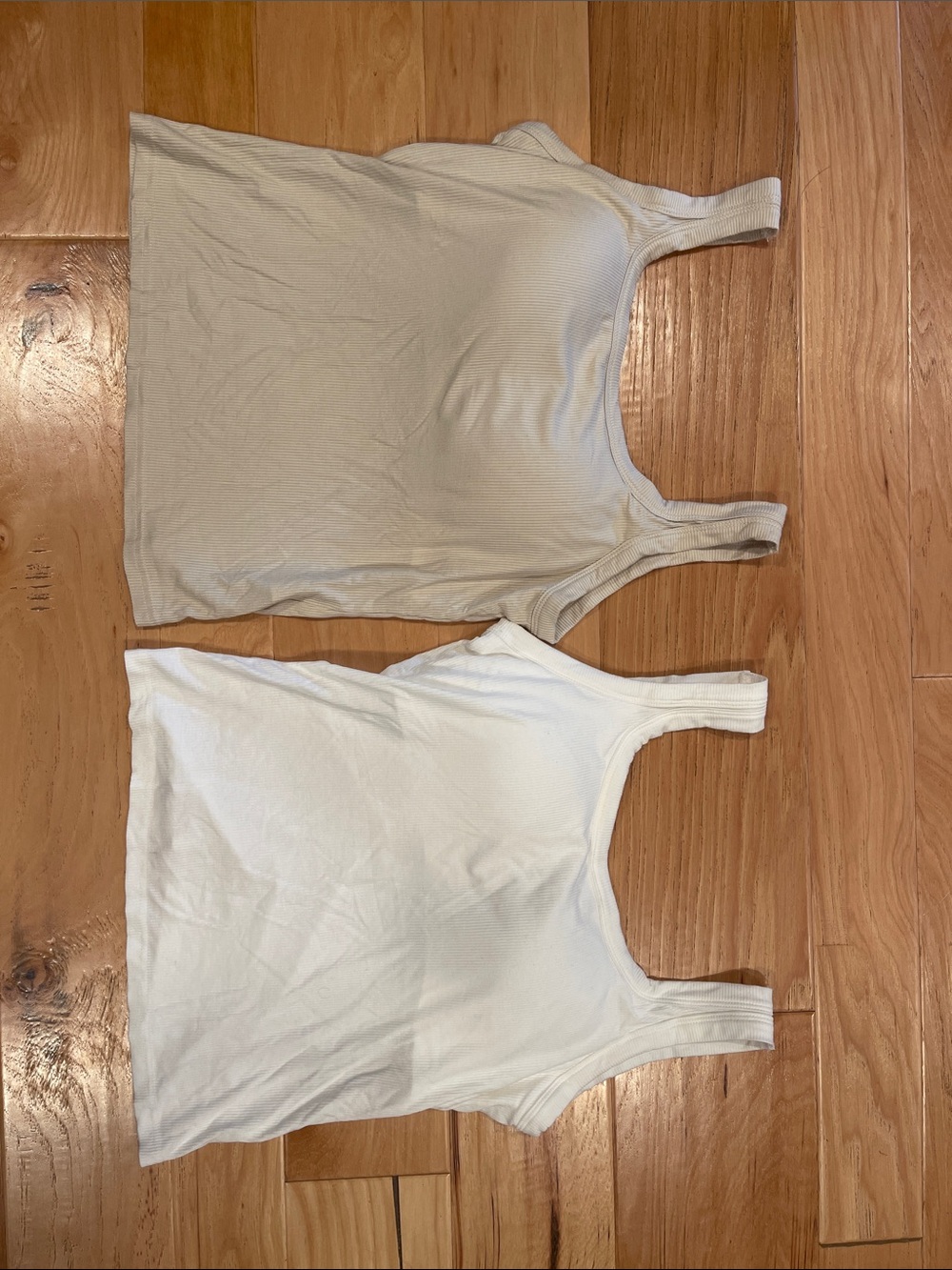 Pair of Built in Bra Rib Tank Tops - White and Beige